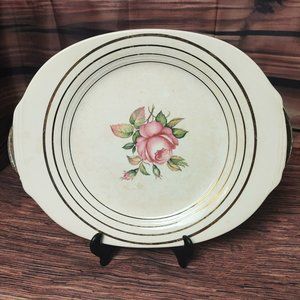 Mount Vernon by Salem Prim Rose 11" 23 Karat Gold Ringed Serving Platter Plate